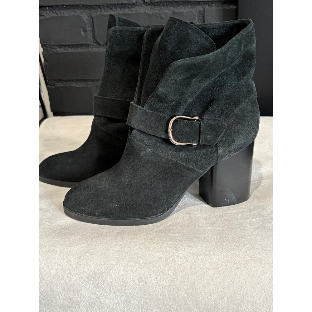 Isola Black Suede Buckle Ankle Boots Block Heel Slouchy Booties Womens Size 9M